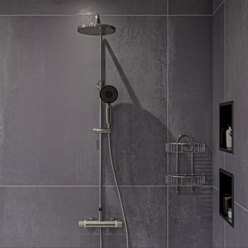 ALFI brand AB2867-BN Brushed Nickel Round Style Thermostatic Exposed Shower Set