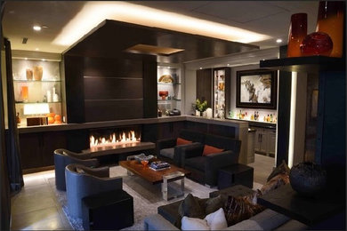 Mid-sized trendy formal and enclosed living room photo in Denver with gray walls and no tv