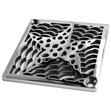 Square Shower Drain Cover, Starfish Design, Made to fit Schluter-Kerdi, Polished Stainless Steel