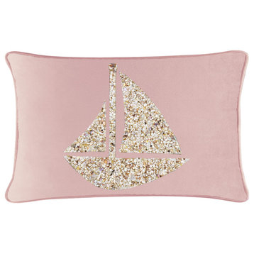 Sparkles Home Shell Sailboat Pillow, Blush Velvet, 14x20"