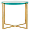 Becca Round Acrylic End Table, Sapphire/Gold