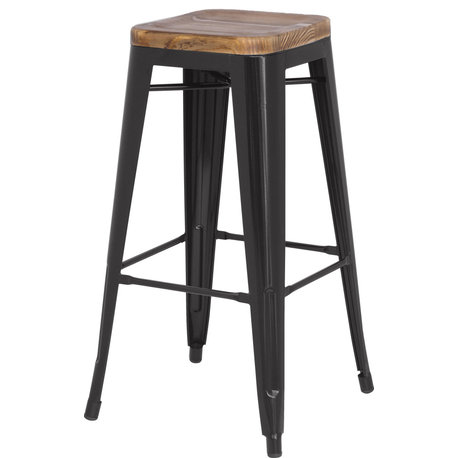 Metropolis Backless Stool Wood Seat (Set of 4) - Black