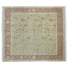 Light Green Area Rug Square, Hand-Knotted Silk Flower Rajasthan Rug