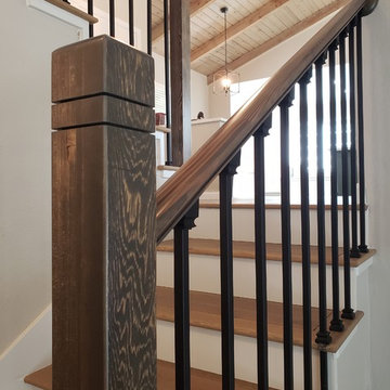 Wooden Handrail & Posts with Rod Iron Spindles