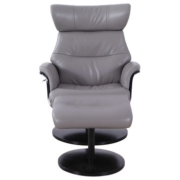Sennet Recliner and Ottoman in Steel Air Leather