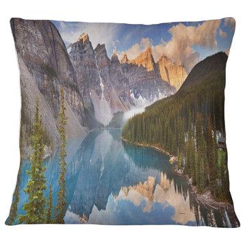 Moraine Lake in Banff Park Canada Landscape Printed Throw Pillow, 18"x18"