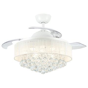White 42-inch Crystal Chandelier Ceiling Fan with Remote