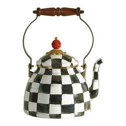 Courtly Check Enamel Tea Kettle - 2 Quart | MacKenzie-Childs - Kettles