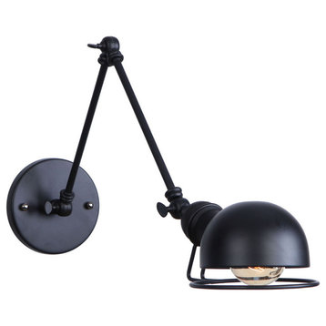 1-Light Swing Arm Metal Shade Industrial Wall Sconce, Black