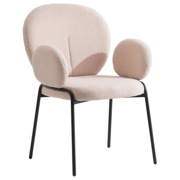 Celestial Boucle Dining Chairs Modern Upholstered with Iron Legs, Beige