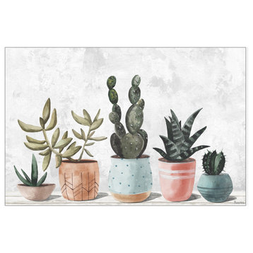 "Succulent Pastel Pots" Floater Framed Painting Print on Canvas
