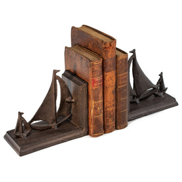 Sailboat Tows Dinghy Nautical Bookends Figurine Metal Cast Iron Pair