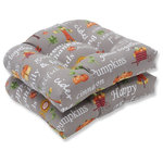 Pillow Perfect - Autumn Harvest Haystack Indoor/Outdoor Seat Cushions Set of 2 - Welcome autumn with this decorative seat cushion set displaying the perfect combination of heartwarming sentiments & cherished harvest elements. Rich, vibrant colors pop off the neutral background making a statement for any seating area all season long, indoors or outdoors.   Additional features of these tufted seat cushions include recycled polyester fiber-fill with a sewn seam closure, and UV protection making it suitable for indoor and outdoor use.