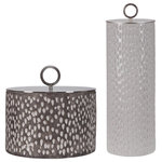 Uttermost - Uttermost Cyprien Ceramic Containers Set of 2 - Ceramic Containers Feature Carved Detailing And Are Finished In Off-white And Smoke Gray Crackle Glazes With Respective Aged Gold And Brushed Nickel Finished Lids.