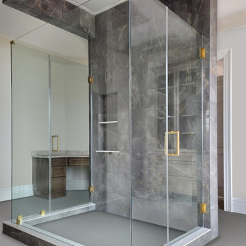 Brass Hardware on Clear Right Angle Shower Enclosure