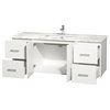 60" Single Vanity,Matte White, White Carrara Marble Top, Undermount Square Sink