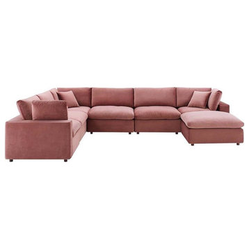Modway Commix 7-Piece Performance Velvet Sectional Sofa in Dusty Rose Pink