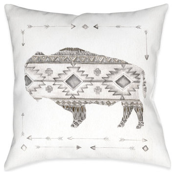 Winter Lodge Bison Outdoor Pillow, 18"x18"