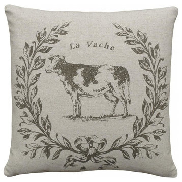 La Vache Smokey Gray Hand-Printed Linen Pillow