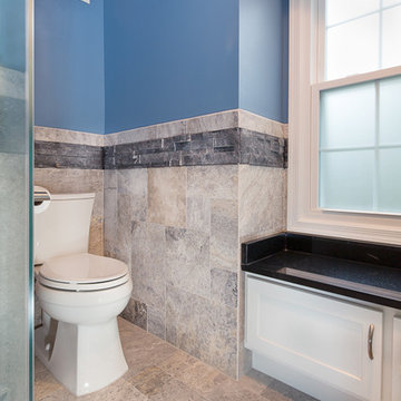 Exquisite Master Bath with 3 Sided Fireplace & Frosted Glass Compartment