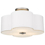 Lighting Favorites - 3 Light Quatrefoil Semi-flush Ceiling Mount Lighting Fixture in Antique Silver - A beautiful white scalloped style ceiling light accented with Antique silver.  Using a soft white fabric shade, this simple flush mount is the perfect choice for that unique hallway or closet lighting.  Minimalistic style and a clean look, this light can go anywhere in your home and create that perfect ambience that your favorite space needs.  Works well in traditional or contemporary styled decor.  Uses 3 medium based bulbs at a max of - 60watts (not included),and is 16" Wide by 9.5" in Height.  This fixture is ETL Damp rated.