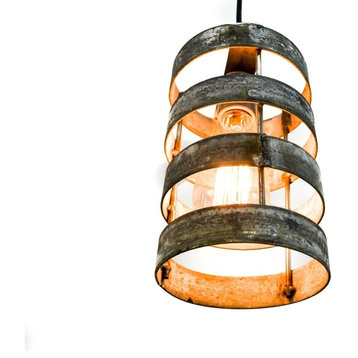 Wine Barrel Ring Cylinder Pendant Light - Lidara - Made from CA wine barels, Black Chain