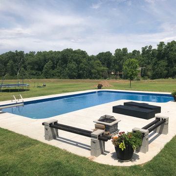 Large L Shaped Elite Polymer Vinyl Liner Pool with Blue Granite Steps