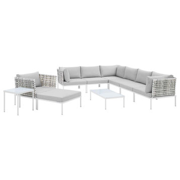 Harmony 10Pc  Basket Weave Outdoor Patio Sectional Sofa Set, Taupe Gray