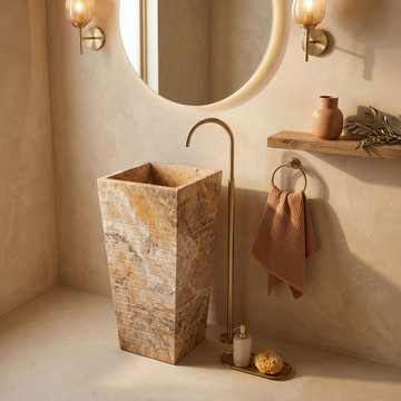 Scabos Gold Travertine Square Pedestal Sink - 16"x16"x36"v