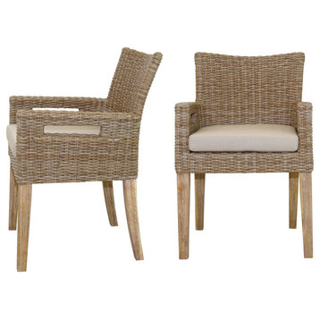 Wheat Wicker and Antique Wash Eucalyptus Armchair, Set of 2