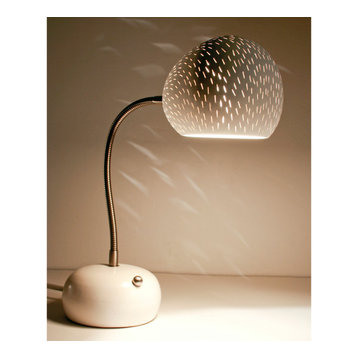 Porcupine Desk Lamp, White, Line Pattern