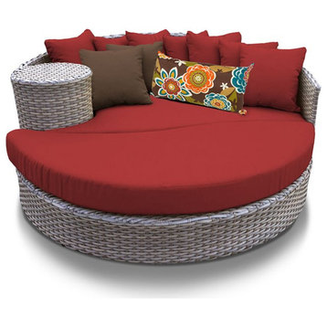 TKC Oasis Round Patio Wicker Daybed in Red