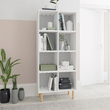 Manhattan Comfort Essex 8 Shelves Wood Double Bookcase in White/Zebra