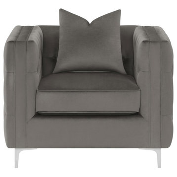 Pemberly Row Velvet Upholstered Tufted Tuxedo Arms Chair Urban Bronze