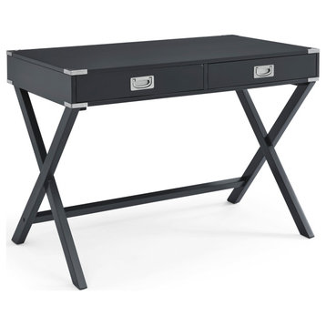 TATEUS Computer Desk with Storage, Solid Wood Desk with Drawers, Black
