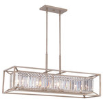 Designers Fountain - Designers Fountain 87438-AP Linares - Four Light Linear Chandelier - No. of Rods: 8  Shade Included: TRUE  Rod Length(s): 12.00  Warranty: 1 YearLinares Four Light Linear Chandelier Aged Platinum Crystal Prisms Glass *UL Approved: YES *Energy Star Qualified: n/a  *ADA Certified: n/a  *Number of Lights: Lamp: 4-*Wattage:60w Candelabra Base bulb(s) *Bulb Included:No *Bulb Type:Candelabra Base *Finish Type:Aged Platinum