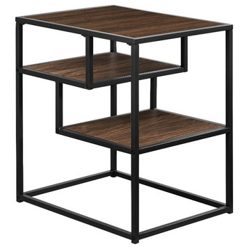 16" Contemporary Metal and Wood Side Table - Dark Walnut