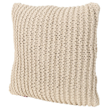 GDF Studio Tate Knitted Cotton Pillow, Beige