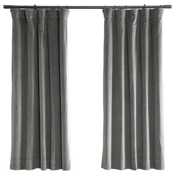 Signature Silver Gray Blackout Velvet Curtain Single Panel, 50W x 63L