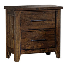 2 Drawer Wooden Nightstand With Metal Handle, Brown