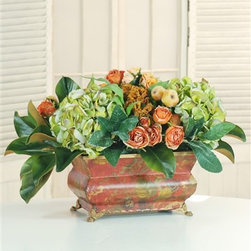 Tuscan Hydrangea and Rose Centerpiece - Artificial Flowers Plants And Trees