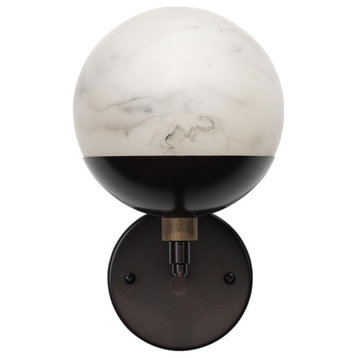 Vintage Style Faux Alabaster Globe Shade Wall Sconce Bronze Metal Sphere Round