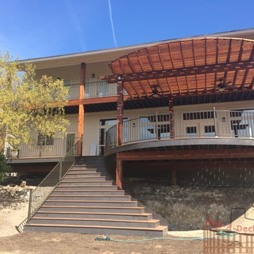 Curved Trex Tiki Torch Deck and Cedar Pergola