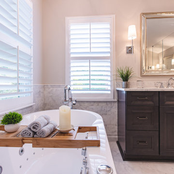 Modern White and Gray Marble Master Bathroom in Fairfax Station, VA