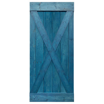 TMS Pine Wood Interior Sliding Barn Door, Ocean Blue, 42"x84", X Series