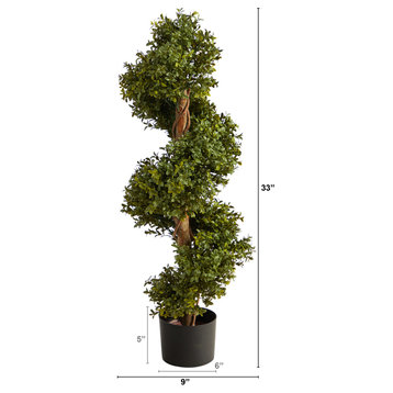 33" Boxwood Topiary Spiral Artificial Tree, Indoor/Outdoor