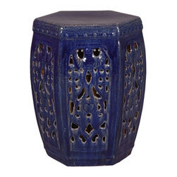 Blue Hexagon Ceramic Garden Stool - Accent And Garden Stools