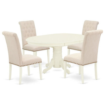 East West Furniture Avon 5-piece Wood Dining Set in Linen White/Light Beige