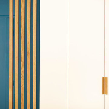Rénovation d'un appartement en bleu et en bois à Paris - Projet Cimarosa