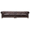 Crafters and Weavers Century Chesterfield Sofa - Bark Brown Leather - 118", Dark